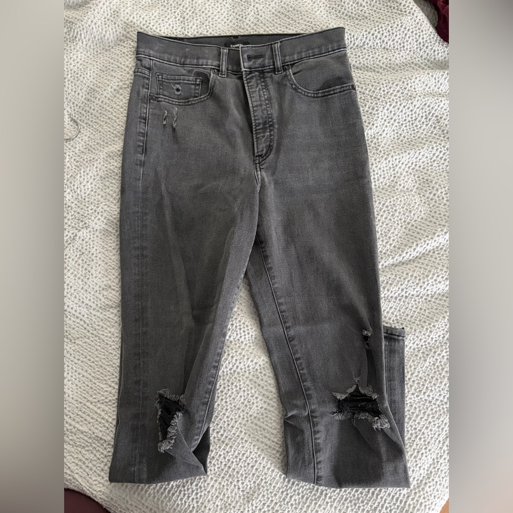 Express Charcoal Distressed Straight Leg Jeans